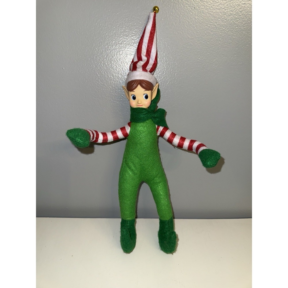 Pixie Christmas elf knee hugger hard‎ face green Sits On Shelf Or Tree Bendable